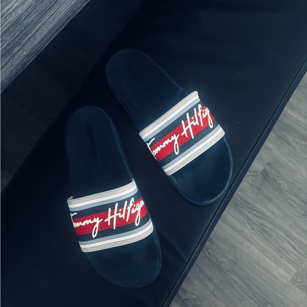 Tommy Hilfiger Black and Red Slides